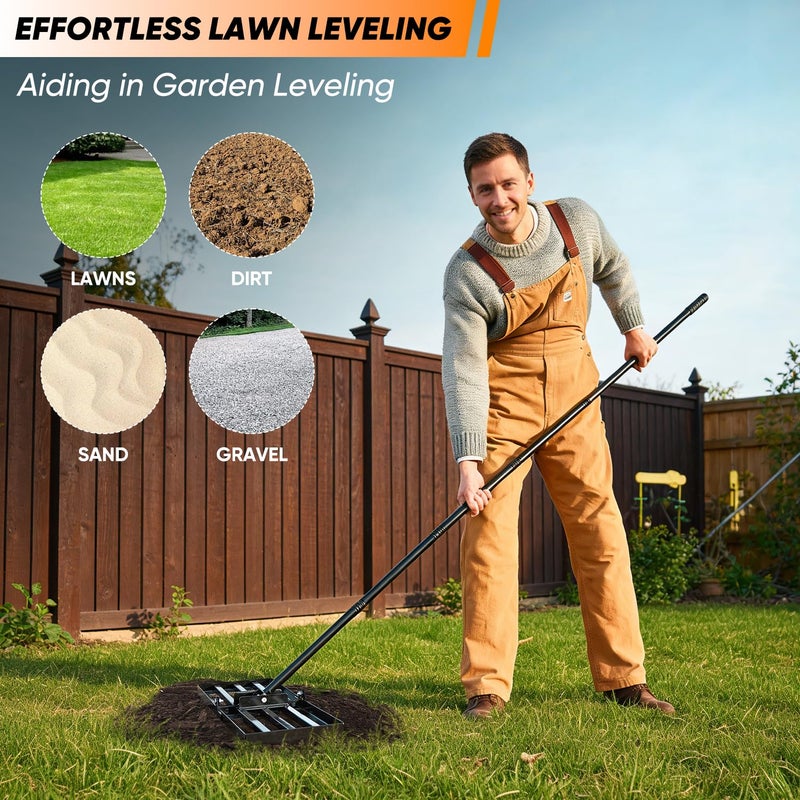 Saker Lawn Leveling Rake 30x10 Inch, Lawn Leveler Tool with 73-Inch Stainless Steel Handle, Heavy Duty Landscape Rake for Yard, Garden, Farm, and Golf Course - Black - Image 2