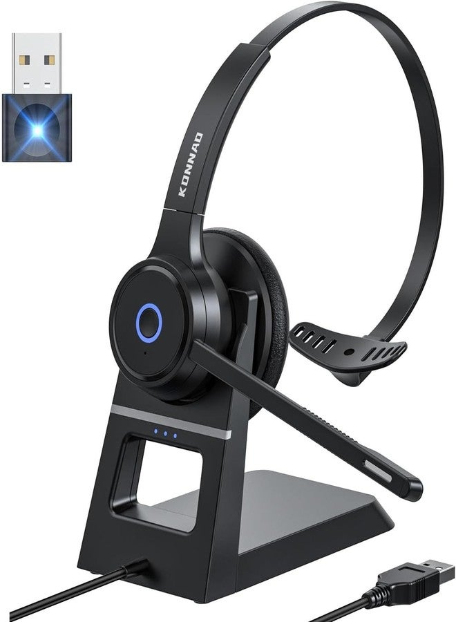 KONNAO Bluetooth Headset with AI Noise Cancelling Microphone, V5.3 Wireless Headphones with USB Dongle, Charging Station, Microphone Mute Switch, Wireless Headsets for Work - Image 1