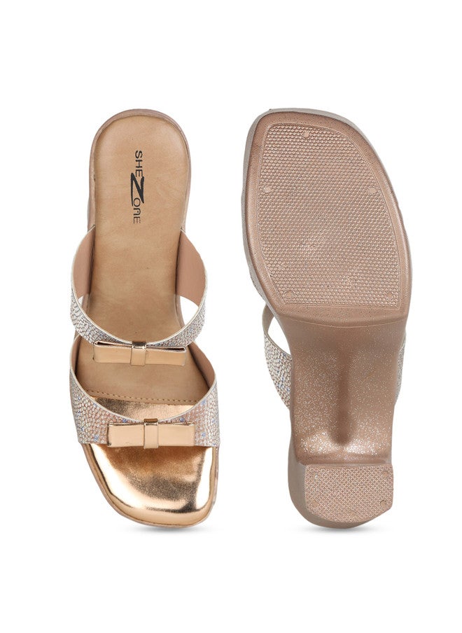 She Zone Rose Gold Textured Platform Heels for Women - Image 5