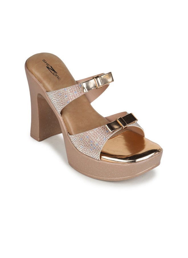 She Zone Rose Gold Textured Platform Heels for Women - Image 2