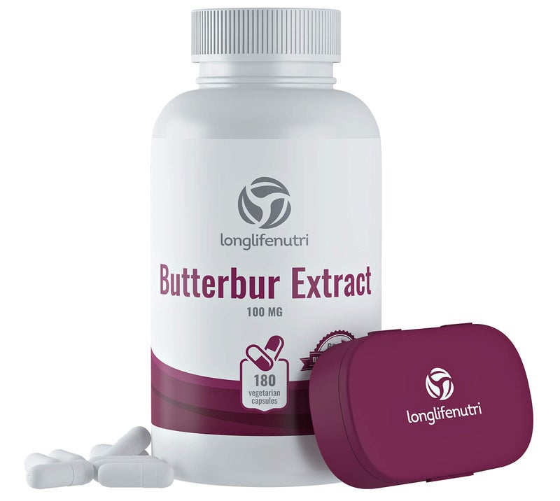 Butterbur Extract 100mg 180 Vegetarian Capsules Made in USA Natural Supplement 100 mg Pure Powder Pill Formula