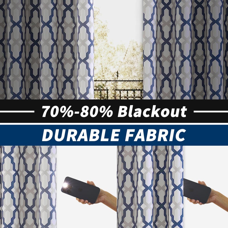 DriftAway Mason Thermal Blackout Grommet Window Curtains Geometric Trellis Pattern 2 Panels Each 52 Inch by 54 Inch Navy - Image 3