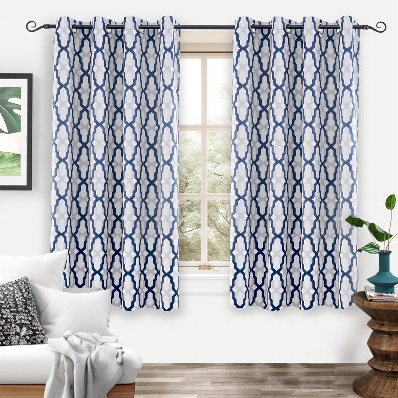 DriftAway Mason Thermal Blackout Grommet Window Curtains Geometric Trellis Pattern 2 Panels Each 52 Inch by 54 Inch Navy - Image 1