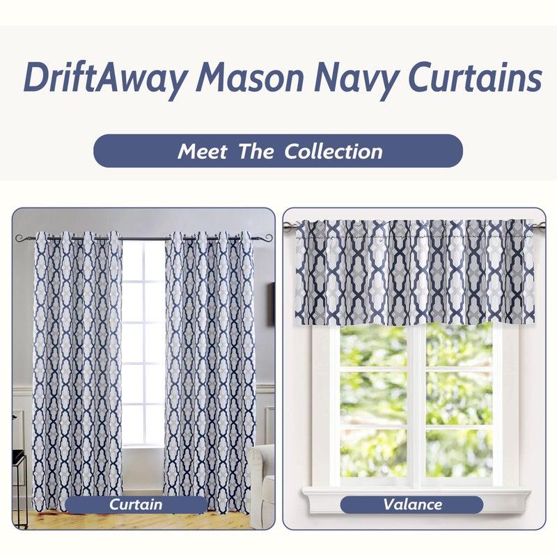 DriftAway Mason Thermal Blackout Grommet Window Curtains Geometric Trellis Pattern 2 Panels Each 52 Inch by 54 Inch Navy - Image 5