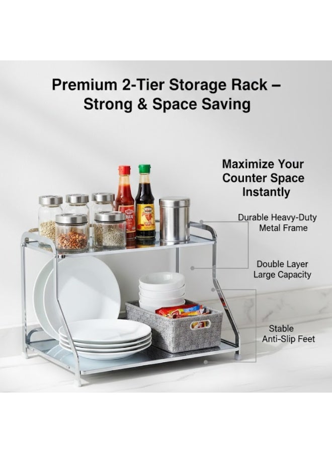 Talala 2 Tier Countertop Organizer for Kitchen, Bathroom Multi-Functional Coffee and Tea Station Organizer, Makeup Organizer and Kitchen Standing Shelf, Spice Rack Storage Shelf - Image 2
