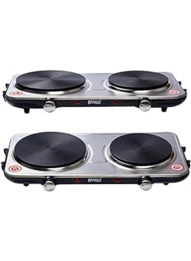 Double electric hob with 2 burners, made of shiny, rust-resistant metal; powerful electric cooking warmer with adjustable power and a portable design; ideal electric cooktop for small kitchens, travel, and offices. - Image 1