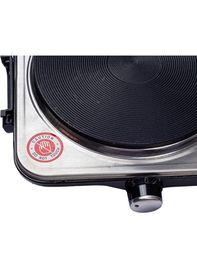 Double electric hob with 2 burners, made of shiny, rust-resistant metal; powerful electric cooking warmer with adjustable power and a portable design; ideal electric cooktop for small kitchens, travel, and offices. - Image 3