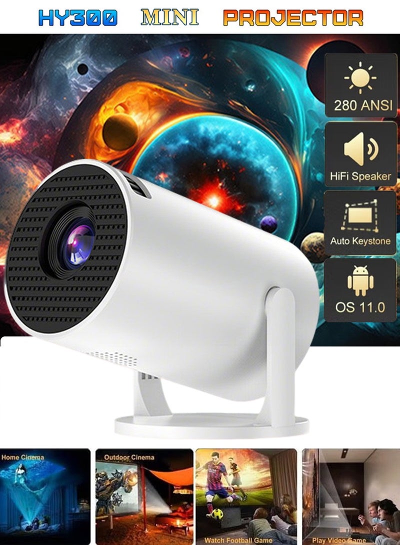 HY300 Office Home Theater Video Mini Projector,240°Angle Adjustment Video Portable Projectors1080P Full HD Supported/Screen Size Upto 80 Inch, Can Connect To Computers, Set-top Boxes And Game Consoles,2.4/5G WiFi, Android 12.0 White - Image 2