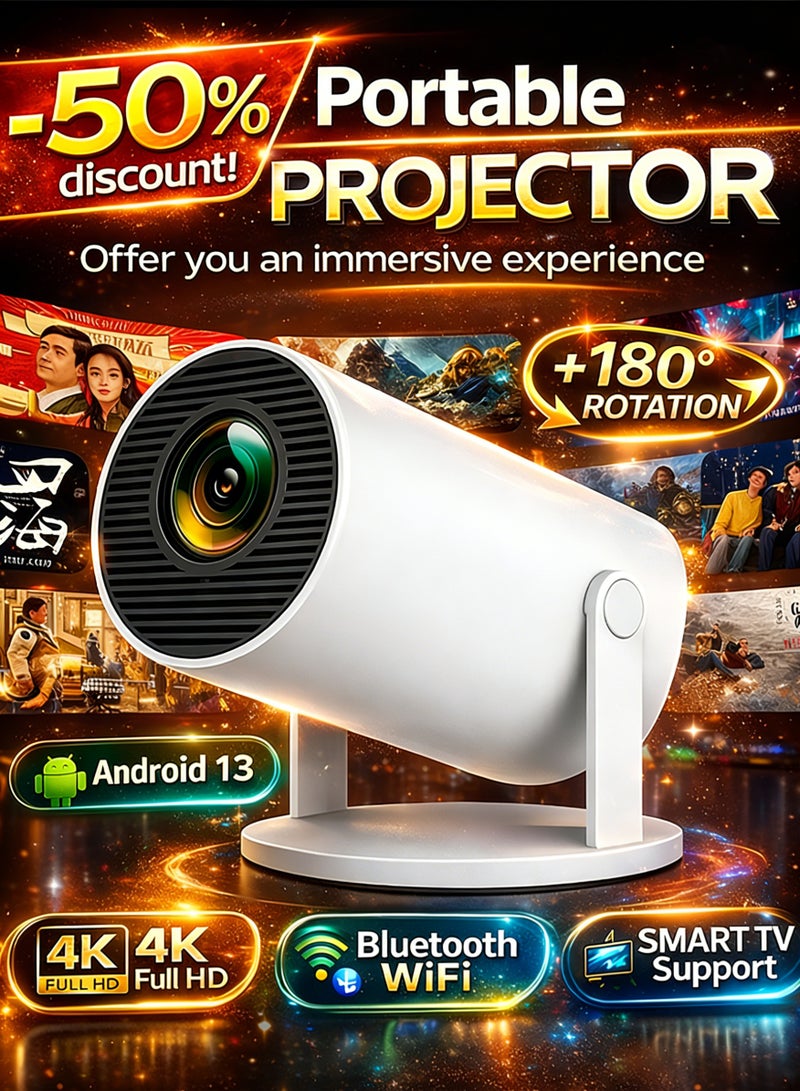 مُشْرِق محمول | أفضل مشروع مُحمول مُصغَّر ذكي أندرويد بدقة 4K فول هد مع واي فاي وبلوتوث | مشروع فون لفيلم منزلي - Image 1