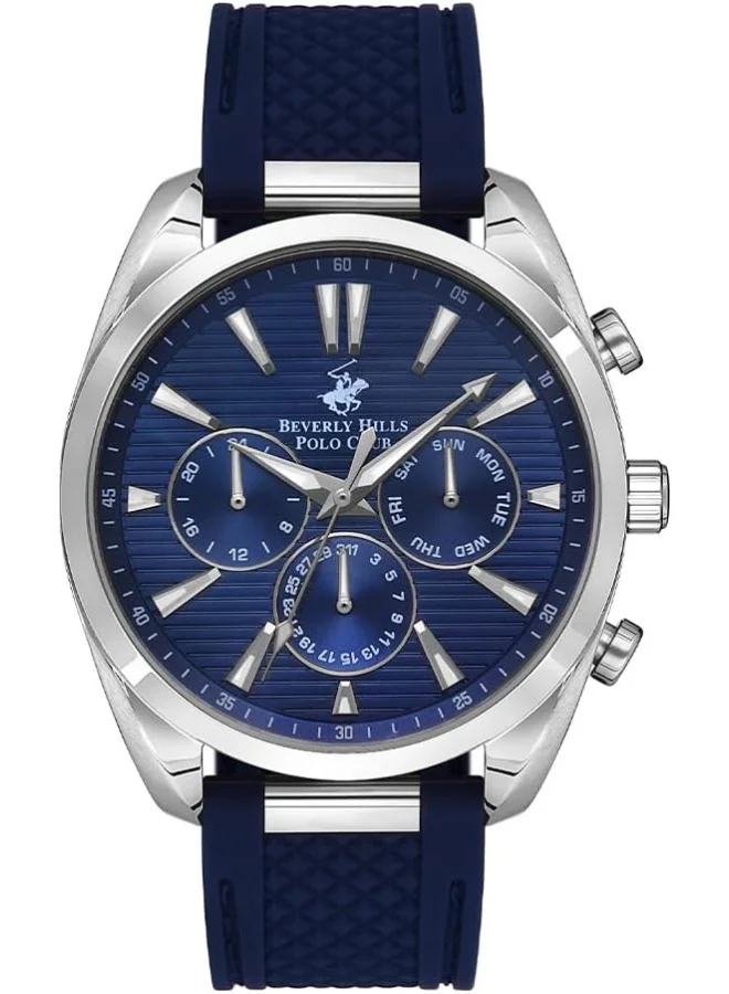 بيفرلي هيلز بولو كلوب Men's VX9J Movement Watch, Multi Function Display and Silicone Strap - BP3337X.399, Blue