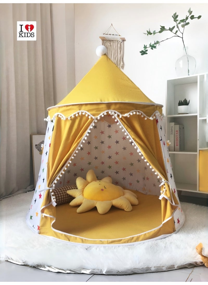 أنا أحب الأطفال الأطفال القطن خيمة لعبة ، قلعة المسرح حجم كبير للطي 110CM*110CM*130CM (أصفر) - Image 1