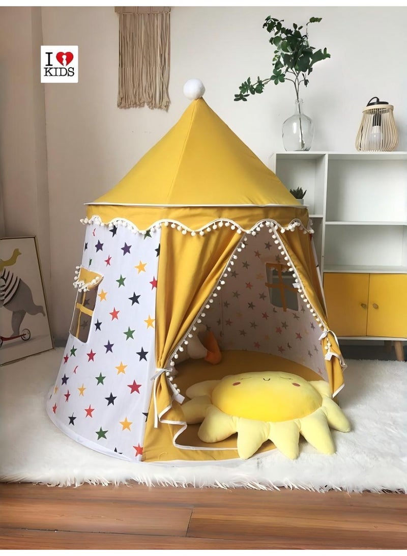 أنا أحب الأطفال الأطفال القطن خيمة لعبة ، قلعة المسرح حجم كبير للطي 110CM*110CM*130CM (أصفر) - Image 2