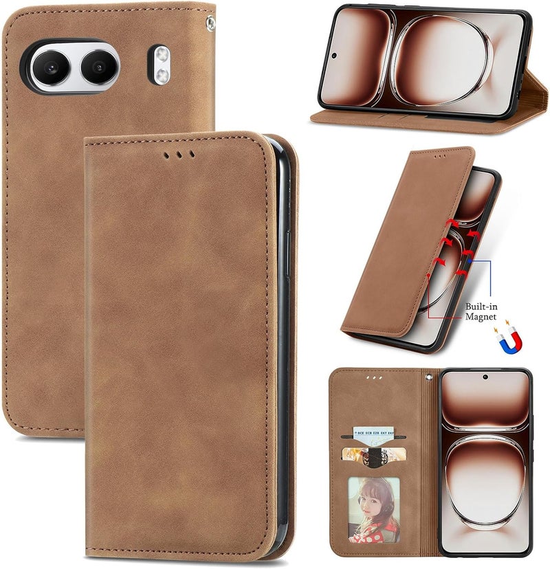 Cracedily Case for Oneplus Nord 4 Case, Premium Leather Flip Wallet Case with Card Slots and Horizontal Stand Function Magnet Coque Cover Protective Case for Oneplus Nord 4 5G, Brown - Image 1