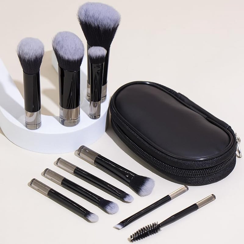 Coshine Portable ON THE GO Makeup Brush Set, COSHINE 10pcs Easy-taken Mini Full Complete Function Cosmetic Brushes Kit with Brush Pouch (black) - Image 1