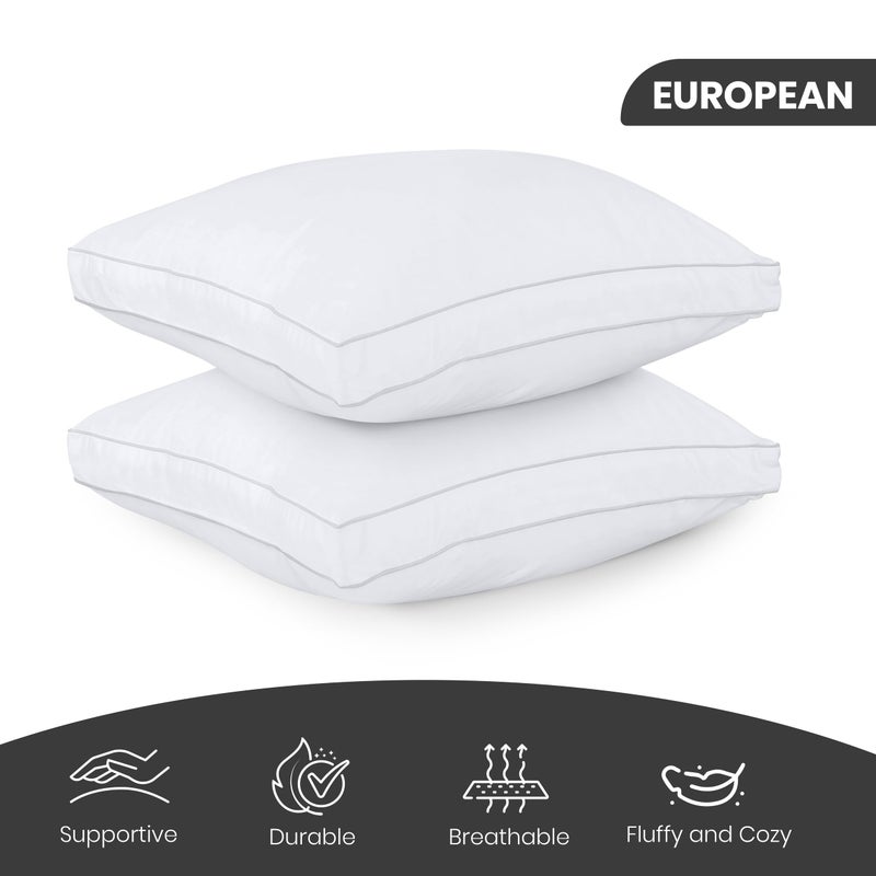 Utopia Bedding Bed Pillows for Sleeping European Size (White)  Set of 2  Cooling Hotel Quality  Gusseted Pillow for Back  Stomach or Side Sleepers - Image 2
