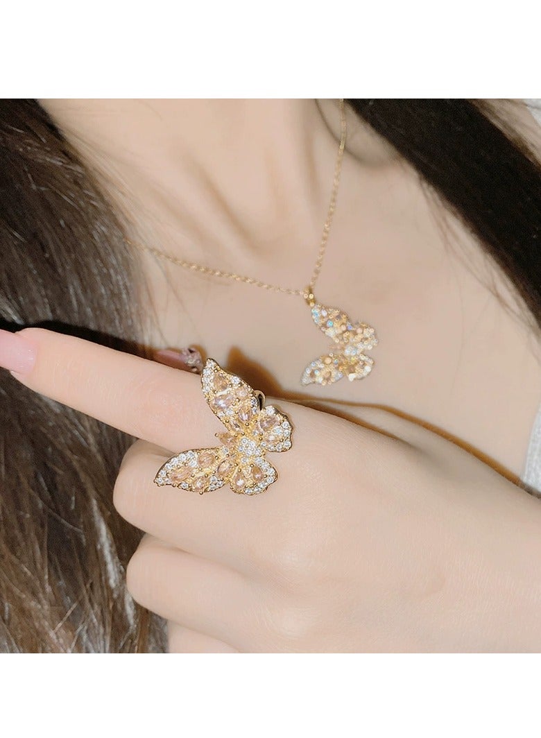 بيوينتي خاتم "جيمستون فراشة" مطلي بالذهب وغير مخصي خاتم زركون أنثى