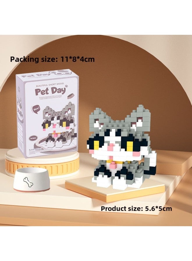 Compatible With Lego Children's Assembled Ornaments Puppy Kitten Pet Corgi Orange Cat Husky Micro Particle Simulation Building Blocks-Color:K222 Beautiful Short  - Image 1