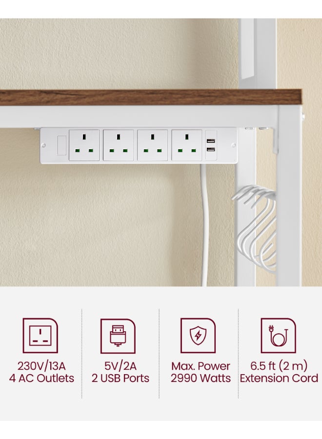 VASAGLE Kitchen Storage Rack with Power Outlet, Coffee Bar, Baker's Rack, with Metal Wire Panel, 14 Hooks, for Microwave, Steel Frame, 40 x 80 x 170 cm, Rustic Walnut and White - Image 4