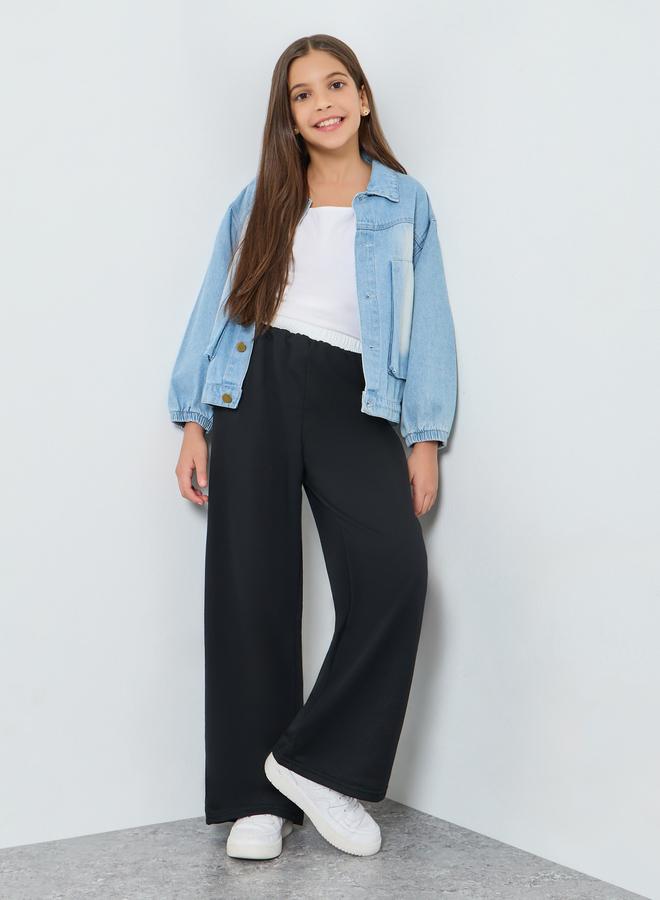 ستايلي بنطلون رياضي جوغر أسود بأرجل واسعة - Image 2