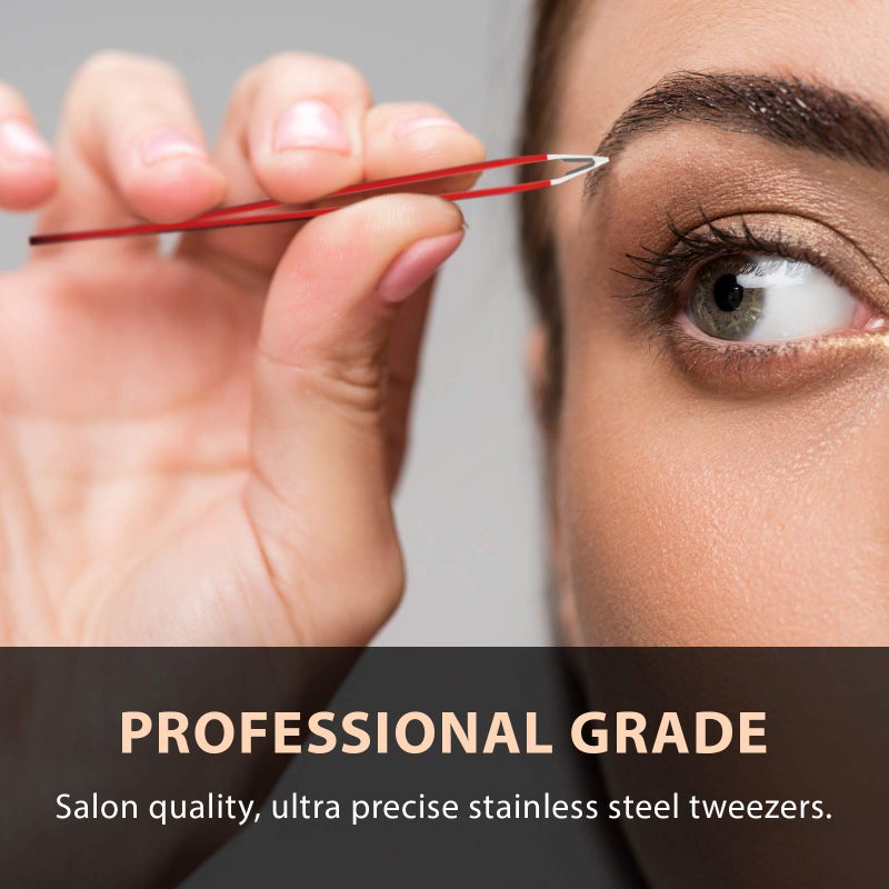 Tweezees Precision Red Stainless Steel Tweezers | Professional Slant Tip & Splinter Tip Tweezer | Extra Sharp Hair Removal Tool | For Eyebrow Shaping - Image 4