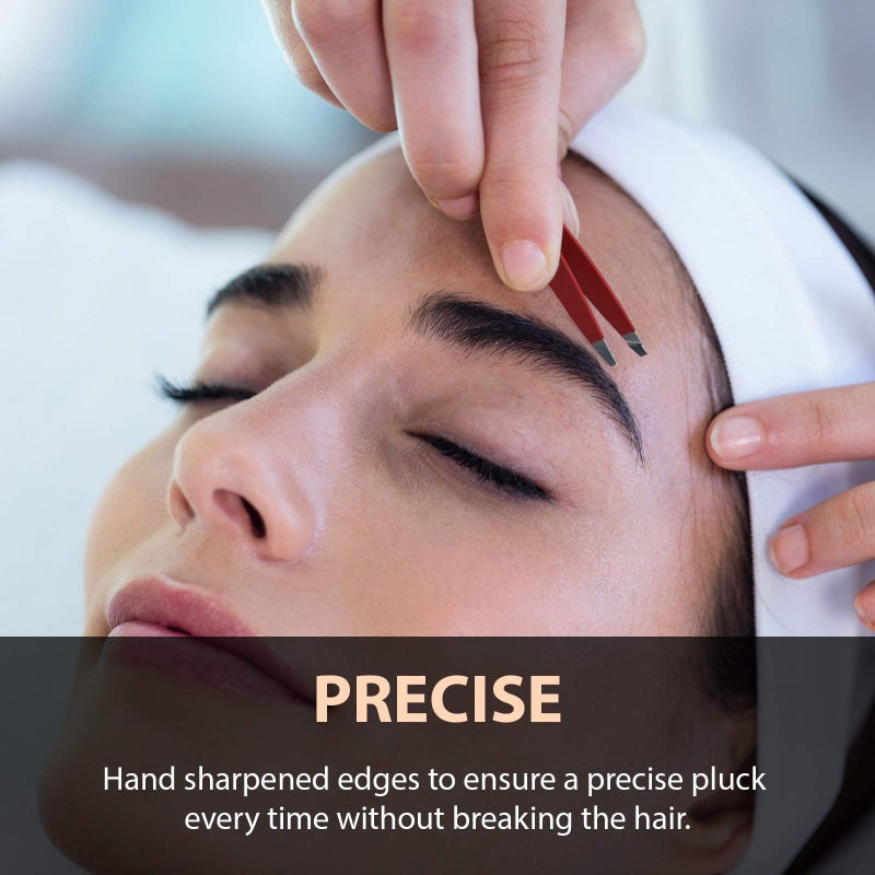Tweezees Precision Red Stainless Steel Tweezers | Professional Slant Tip & Splinter Tip Tweezer | Extra Sharp Hair Removal Tool | For Eyebrow Shaping - Image 5