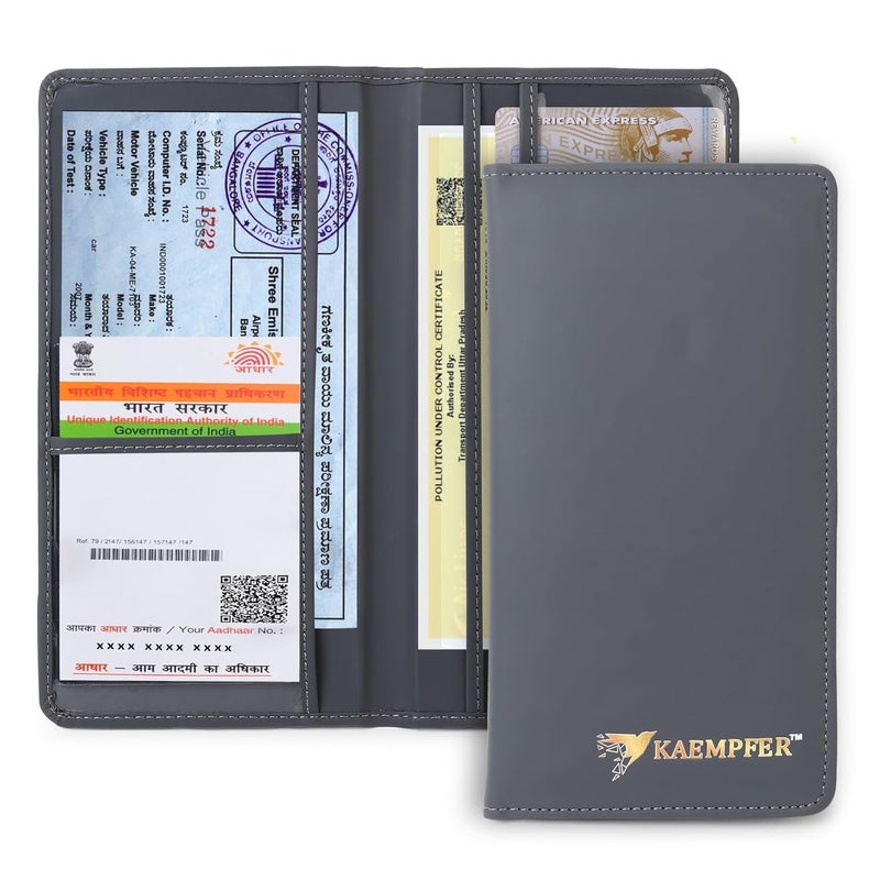 Kaempfer Premium Car Document Holder | Faux Leather File Folder for RC Book, License, Insurance | Vehicle Document File Wallet & Auto Organizer (Car Document Holder-Grey) - Image 4