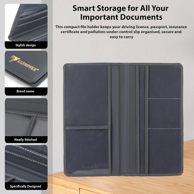 Kaempfer Premium Car Document Holder | Faux Leather File Folder for RC Book, License, Insurance | Vehicle Document File Wallet & Auto Organizer (Car Document Holder-Grey) - Image 3
