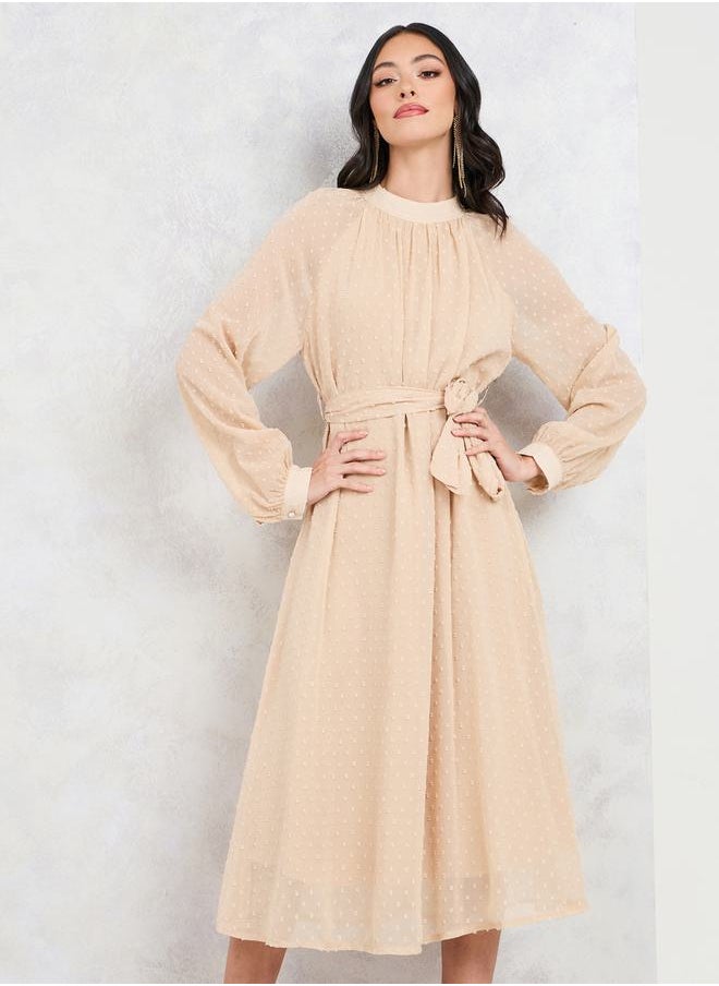 Styli - Dobby High Neck A-Line Midi Dress - Image 1