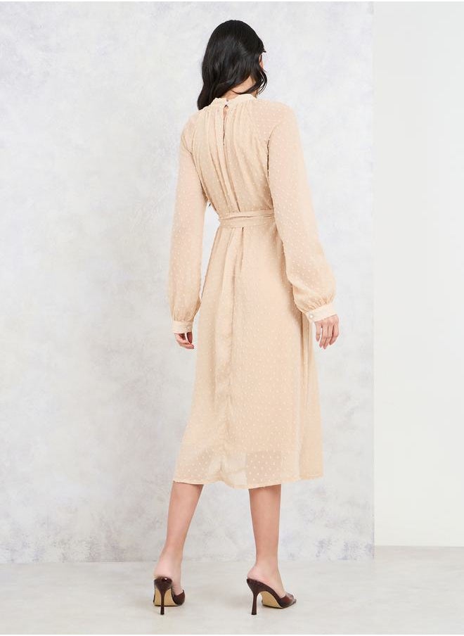 Styli - Dobby High Neck A-Line Midi Dress - Image 1