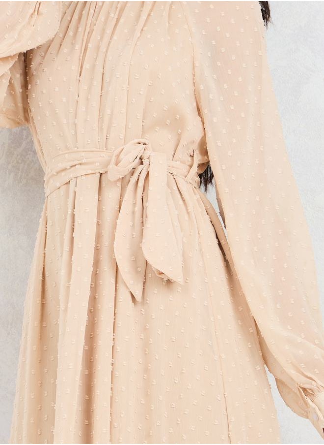 Styli - Dobby High Neck A-Line Midi Dress - Image 1