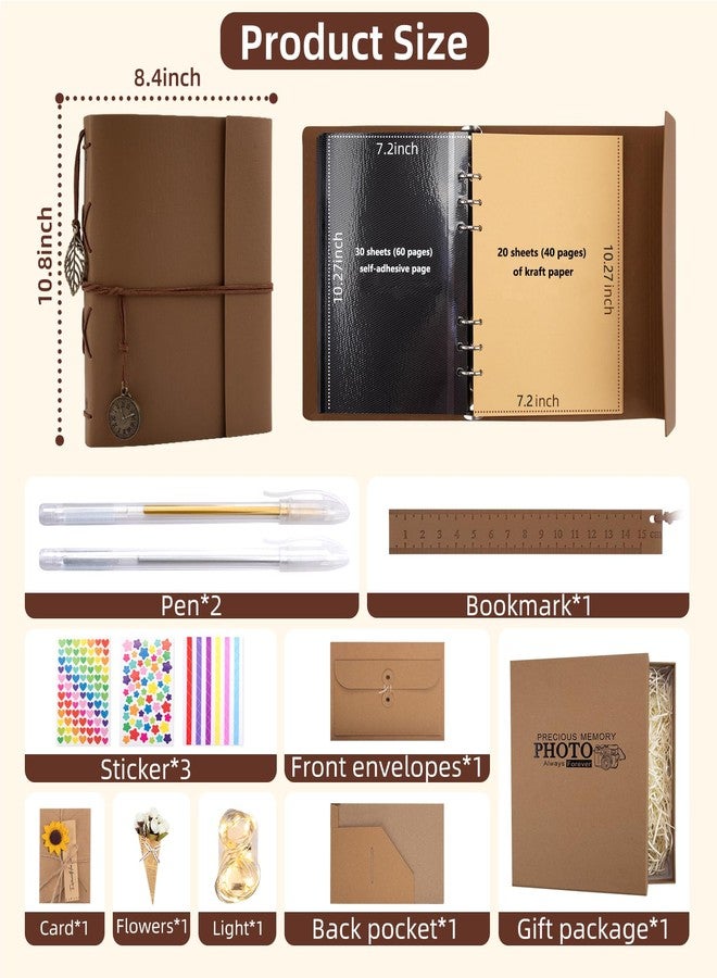 ALKALO Scrapbook Photo Album 100 Pages, 60 Pages Self Adhesive+40 Pages Kraft Paper DIY Photo Book for 2x3 3x5 4x6 5x7 Pictures, Leather Memory Book for Wedding Baby Family Travel Birthday Christmas - Image 3