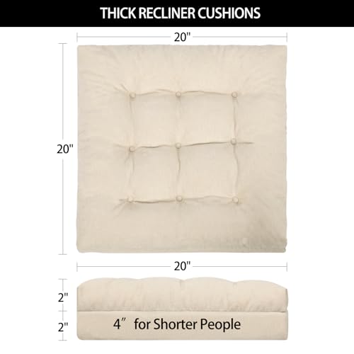 HAVARGO Recliner Cushions for Elderly, 20x20x4 Inch Thick Chair Cushion for Shorter Users Patent Design Soft Tufted Dual Layer Booster Seat Cushions for Seniors Recliner Risers Beige 1P - Image 3