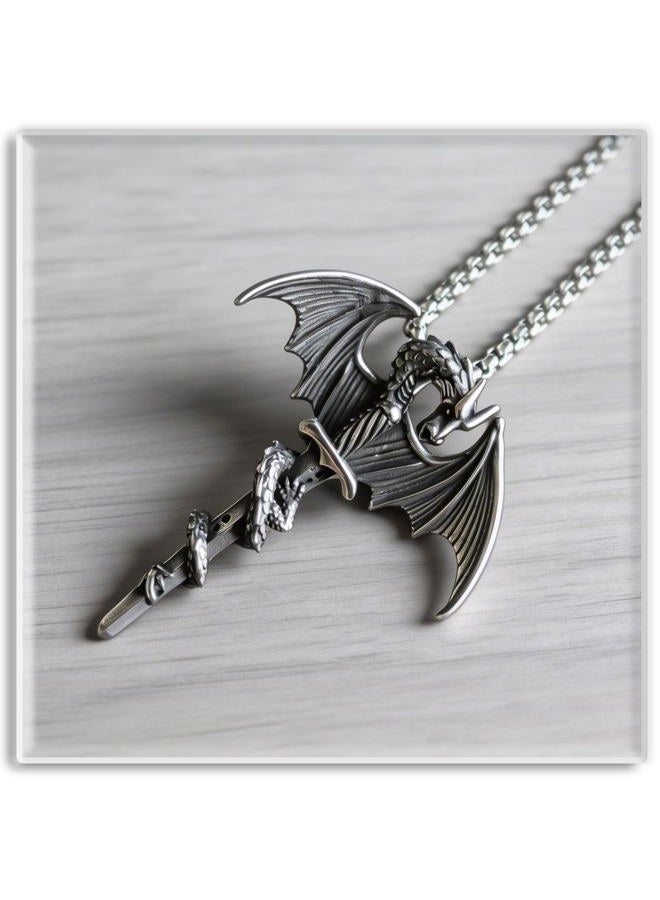 Xusamss Punk Titanium Steel Wing Sword Pendant Dragon Necklace with 24 Inch Chain - Image 5
