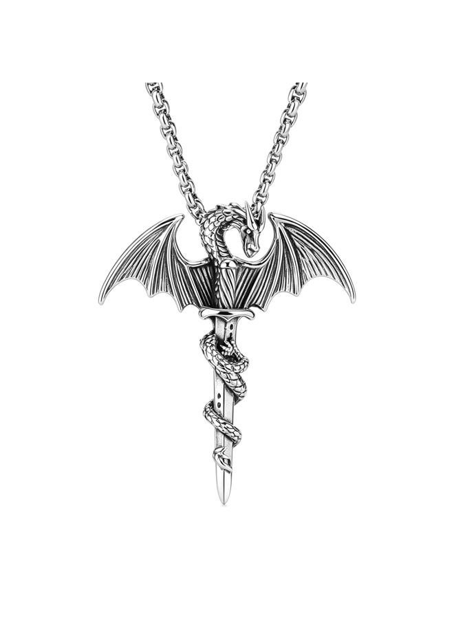 Xusamss Punk Titanium Steel Wing Sword Pendant Dragon Necklace with 24 Inch Chain - Image 1