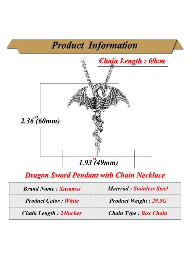 Xusamss Punk Titanium Steel Wing Sword Pendant Dragon Necklace with 24 Inch Chain - Image 2