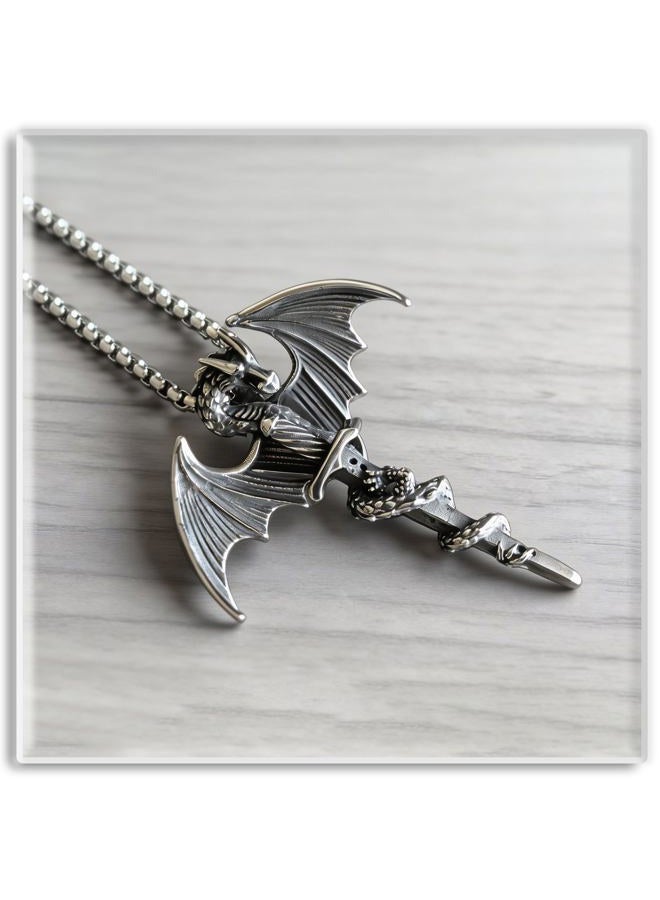 Xusamss Punk Titanium Steel Wing Sword Pendant Dragon Necklace with 24 Inch Chain - Image 3