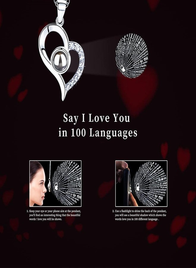 Galox قلادة جالوكس هدية مثالية للزوجة أو الحبيبة، قلادة على شكل قلب معروض عليها عبارة "أحبك" بـ 100 لغة، مع وردة حمراء في علبة أنيقة، هدية مثالية لأعياد الميلاد، والخطوبة، والزواج، والذكرى السنوية، وعيد الأم. - Image 3