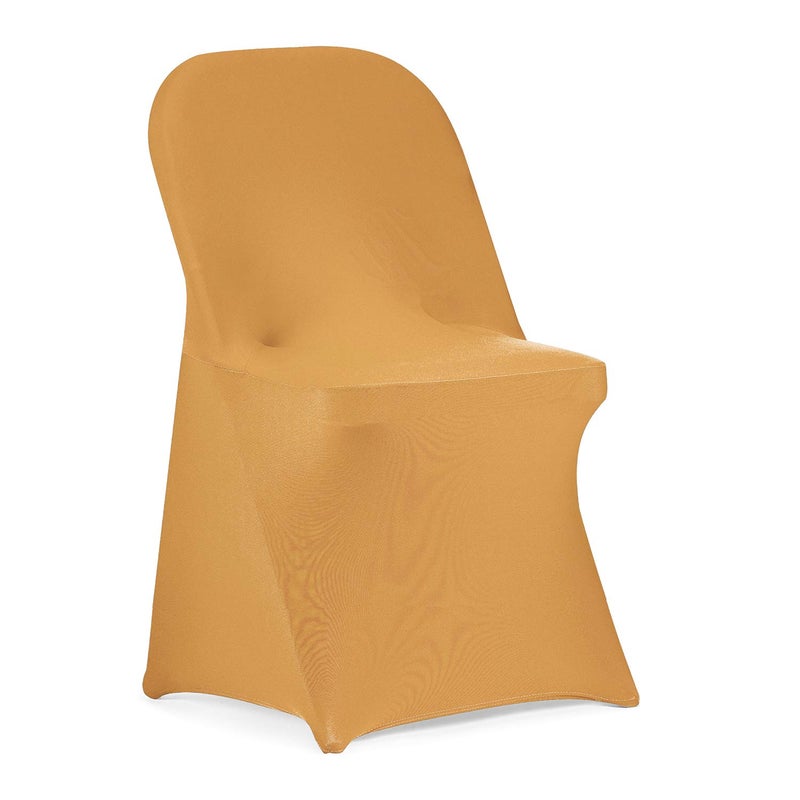 Peomeise Stretch Spandex Folding Chair Cover for Wedding Party Dining Banquet Event Gold12pcs