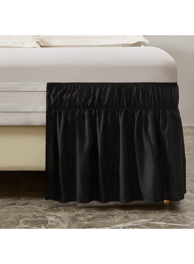 MEILA Wrap Around Bed Skirt Three Fabric Sides Elastic Dust Ruffled 16 Inch Tailored Drop,Easy to Install Fade Resistant-Black, Queen/King - Image 3