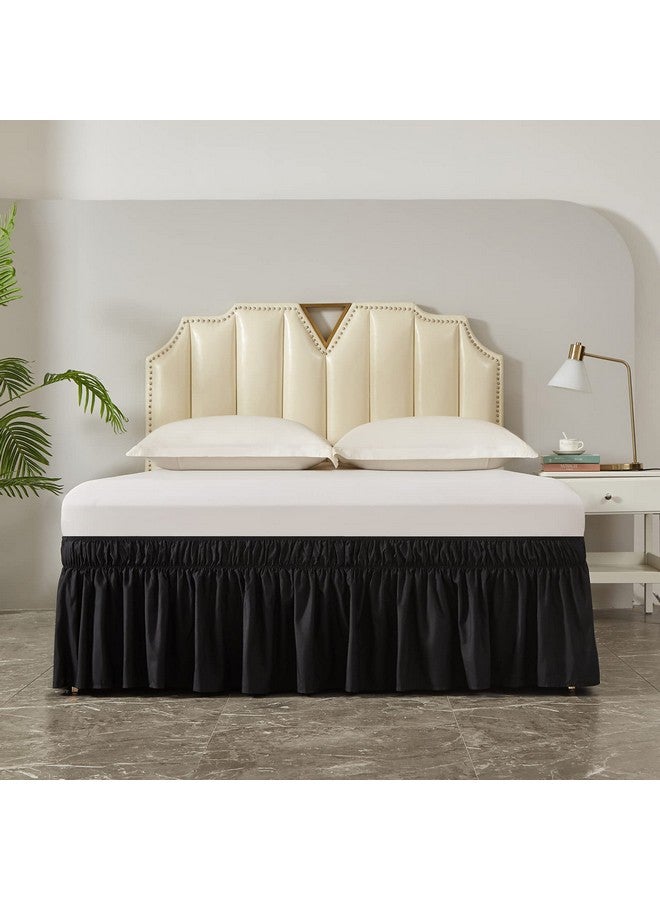 MEILA Wrap Around Bed Skirt Three Fabric Sides Elastic Dust Ruffled 16 Inch Tailored Drop,Easy to Install Fade Resistant-Black, Queen/King - Image 2