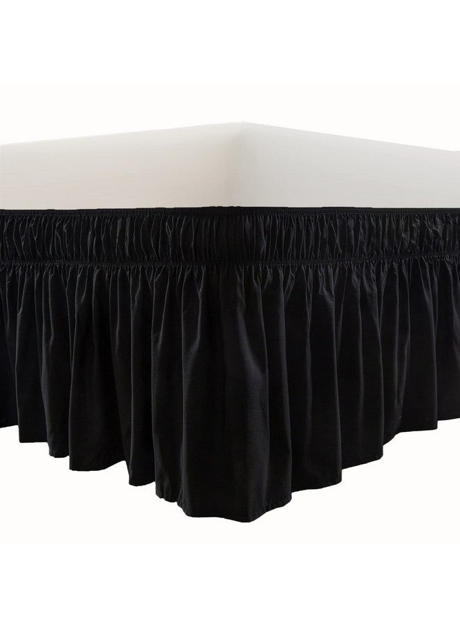 MEILA Wrap Around Bed Skirt Three Fabric Sides Elastic Dust Ruffled 16 Inch Tailored Drop,Easy to Install Fade Resistant-Black, Queen/King - Image 1