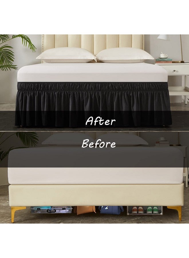MEILA Wrap Around Bed Skirt Three Fabric Sides Elastic Dust Ruffled 16 Inch Tailored Drop,Easy to Install Fade Resistant-Black, Queen/King - Image 5