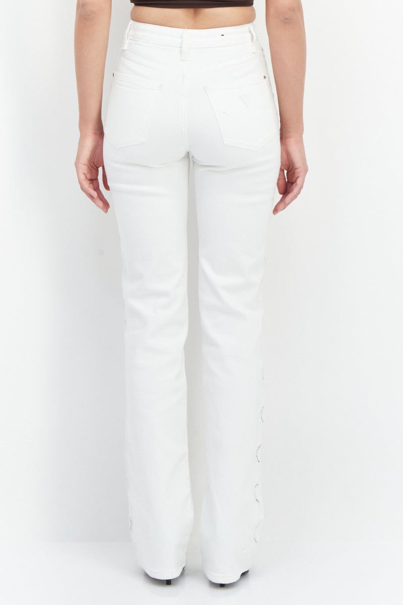 GUESS Women Straight Fit Textured Denim Jeans, White  - Image 4