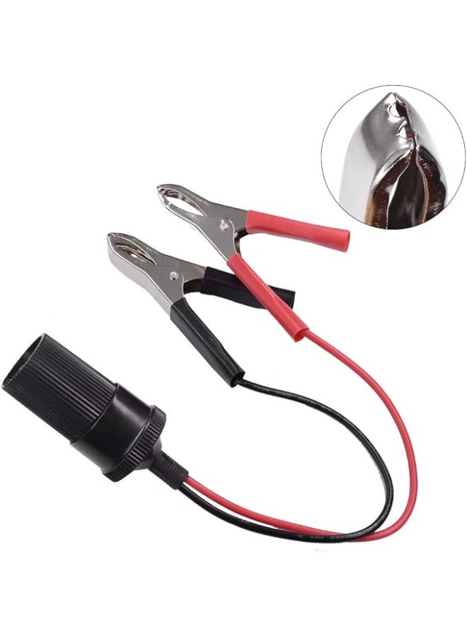 12V Car Battery Alligator Clamp to Cigarette Lighter Adapter - Heavy Duty Battery Clip Power Socket - Portable Converter for Car Appliances and Emergency Use. - Image 2