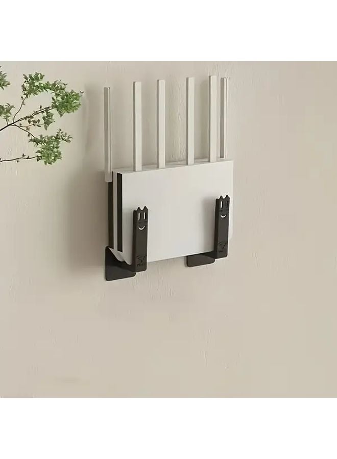 2pcs Black No Drill Router Shelf Wall Mounted Modem Holder With Utility Hooks - Image 2