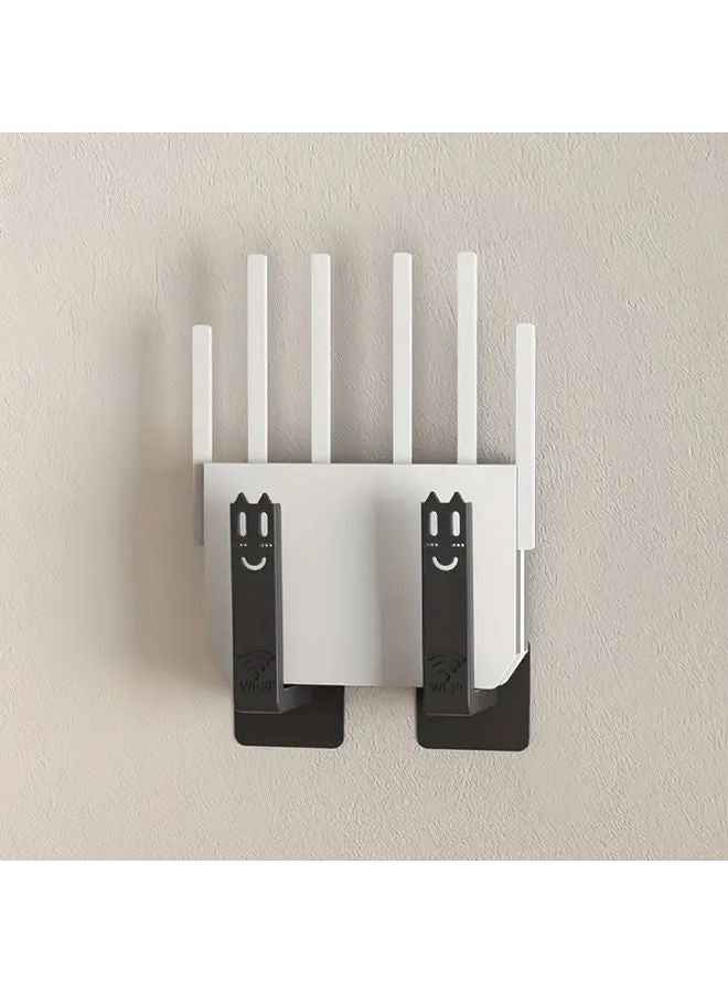2pcs Black No Drill Router Shelf Wall Mounted Modem Holder With Utility Hooks - Image 1