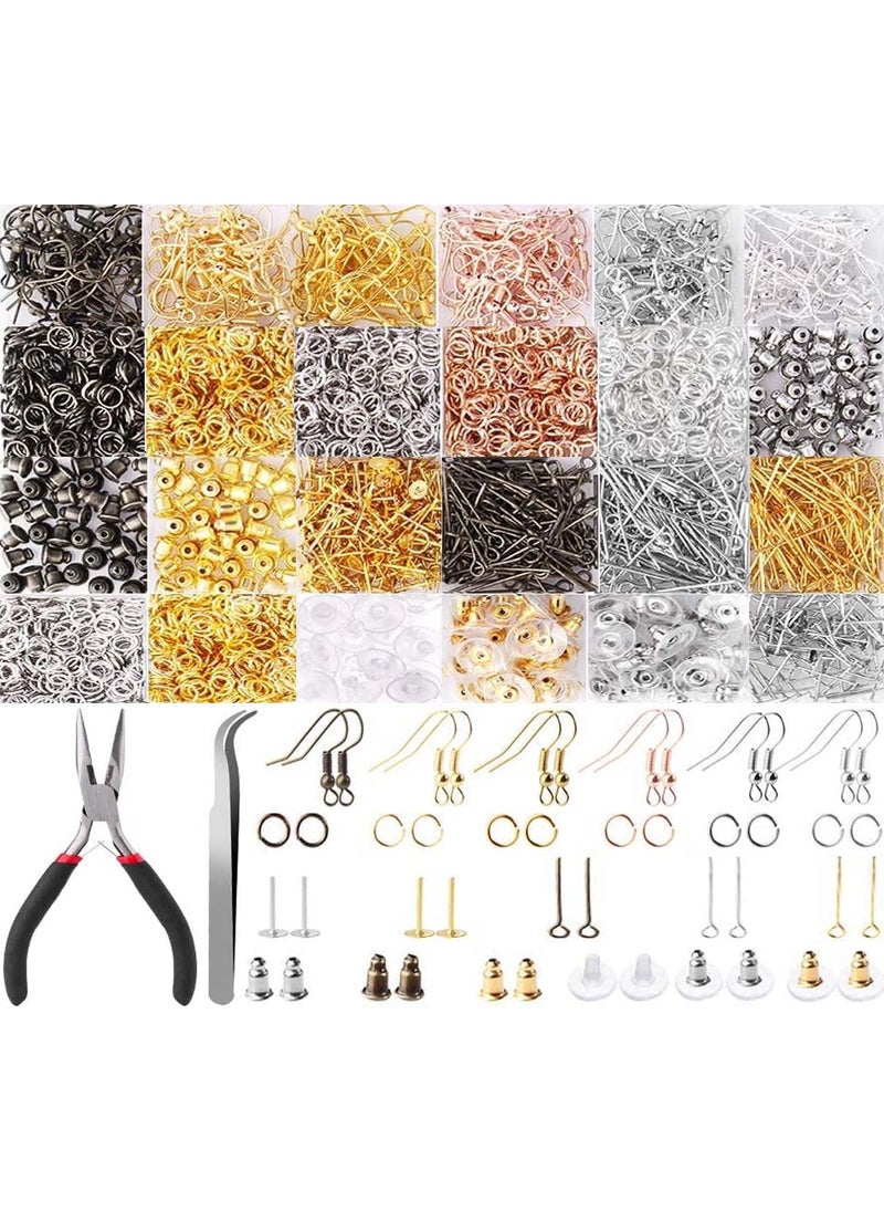DIY Crafts - DIY Crafts 1000 Grm, Golden, Earring Hooks Earring Making Kit Earring Hooks for Jewelry Making with Jump Rings Earring Backs Pliers Tweezers Jump Ring Opener for Jew(1000 Grm, Golden) - Image 1