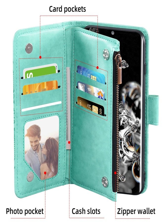 أسو ويش جراب محفظة متوافق مع سامسونج جالاكسي S20 ألترا 5G من أسويش، مع واقي شاشة من الزجاج المقوى وحامل بطاقات قابل للطي، مناسب للرجال والنساء، باللون الأخضر. - Image 5