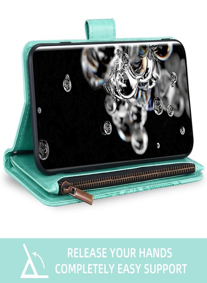 أسو ويش جراب محفظة متوافق مع سامسونج جالاكسي S20 ألترا 5G من أسويش، مع واقي شاشة من الزجاج المقوى وحامل بطاقات قابل للطي، مناسب للرجال والنساء، باللون الأخضر. - Image 3