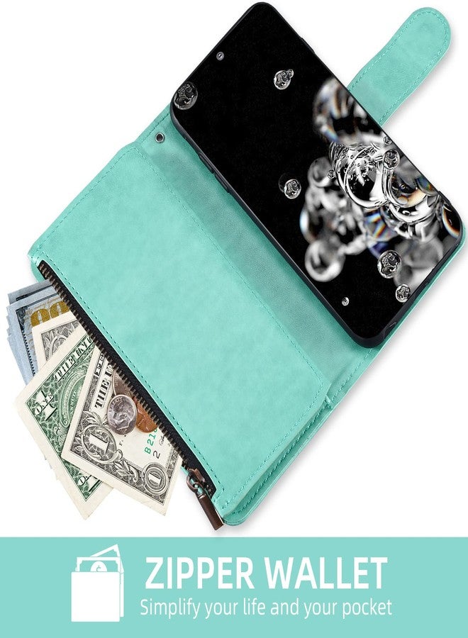 أسو ويش جراب محفظة متوافق مع سامسونج جالاكسي S20 ألترا 5G من أسويش، مع واقي شاشة من الزجاج المقوى وحامل بطاقات قابل للطي، مناسب للرجال والنساء، باللون الأخضر. - Image 4